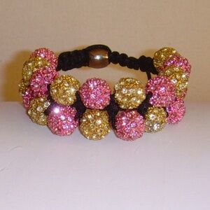 Rhinestone Draw String Bracelet in Pink and Yellow